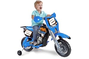 Feber - Rider Cross Azul con Casco, Moto Eléctrica de 6V, Motocross de Juguete, Aspecto y Pegatinas Deportivas, Tiene Pedales y Ruedines, para Niños y Niñas Entre 2 y 7 años, Famosa (800012224)