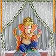 Special You Diwali Decor Items with White net Curtains, Green Vines, Marigold for Decoration, Pooja Room Decoration Items, Diwali Decoration for Home Decor, Backdrop for Pooja Decoration- 10 Pcs