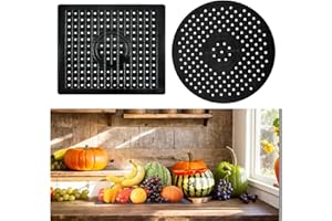 Nivofu, 2 pcs Tapis d'évier, Protege evier en Caoutchouc, Tapis egouttoir Rond et rectangulaire, protège des Rayures, égouttage Rapide,Tapis Fond d'évier pour Cuisine évier-Noir.