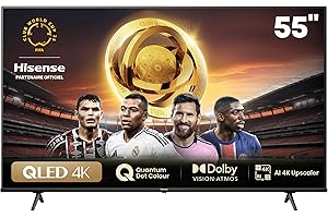 Hisense Smart TV 55 Pouces 55E7NQ QLED 4K UHD Téléviseur, Dolby Vision Atmos, Mode Sport IA MEMC, HDR, VIDAA avec Youtube, Netflix, Disney+, Canal +, Commande vocale Alexa