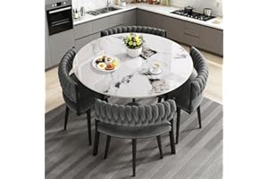 AMZSEW Dining Set of 4 Chairs And Table,Modern Kitchen Breakfast Bar Table And Chair 5 Pieces, Office Conference Tables for Small Spaces Coffee Kitchen Meeting Table (White 90cm)