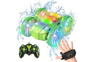 CGSGDK Macchina Telecomandata, 2.4GHZ Macchina Radiocomandata per Bambini 4WD 360°Rotazione Stunt Car Offroad RC Veicolo con Luci LED, Terra Water Boat Regali di Compleanno Giocattoli per 6-12 Anni Ragazze