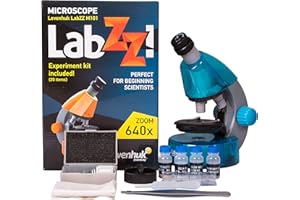 Levenhuk LabZZ M101 Azure STEM Microscopio per Bambini con Zoom 640x, Luce a LED, Kit Scientifico Giocattolo Portatile di Vetrini Preparati, Strumenti di Laboratorio, Guida con Esperimenti (IT)