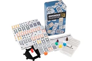 DOUBLEFAN Mexican Train Dominoes,Mexikanisches Domino Zug D12,Double Twelve Dominoes Set für Erwachsene-Metallbox-91 Domino-Stücke,Geschenk für die Familie (2-8 Spieler)
