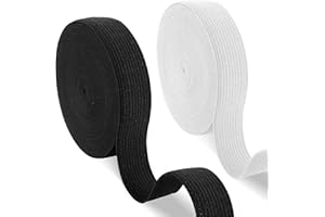 CASAWAY Pack of 2 White & Black Elastic for Sewing 1 Inch Wide, Total 14-Meter-Long (7-Meter-Each) Black & White Elastic Band Perfect for DIY Craft, Wig Band, Trouser, Headbands, & Dressmaking.