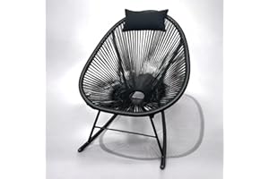 DIRECT FURNITURE DEALS Modern Vibrant Coloured Rocking Chair with Cushion. Indoor/Outdoor Lounge Chair for Garden, Patio, Porch and Decking. Banana (Yellow), Raspberry (Pink), Orange, Black, Brown & Grey (Black)