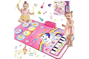 Dromlag Giochi Bambina 1 Anno, Tappeto Musicale 3 in 1 con 6 Strumenti E Registrazione Unicorno Regalo Gioco Bambina 1-3 Anni, Giocattoli Giochi Sensoriale Regalo Bimba 1-3 Anni