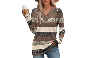 WIHOLL Ladies Jumpers Long Sleeve Tops Women Lightweight V Neck Ladies Tunic Tops