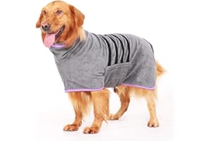 HezzLuv Accappatoio per Cani, Accappatoio in Microfibra per Cani di Taglia Media e Grande, Colore Grigio, Asciugamano per Cani Ad Asciugatura Rapida, Super Assorbente, per Cani e Gatti, XL