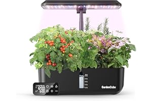 GARDENCUBE Indoor Hydroponics Growing System: 12 Pods Remote Control Herb Garden Customize Time with Auto LED Grow Light & Adjustable Height Plants Germination Kit Quiet Black