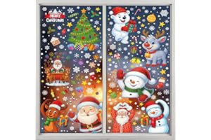 BTORER BTORER BTORER 9 Sheets Christmas Snowflake Window Clings Stickers for Glass, Xmas Decals Christmas Decorations Indoor Holiday Snowflake Santa Claus Reindeer Decals for Party