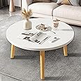 Wizoowip Small Coffee Table, Round Dining Table, Low Table Space-Saving, Solid Wood Tea Table for Living Room Kitchen Table White