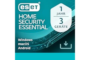 ESET HOME Security Essential 2026 | 3 Geräte | 1 Jahr | inklusive Firewall, Sicheres Banking & Surfen, Mikrofonkontrolle & Webcam-Schutz| Windows, macOS und Android | Aktivierungscode per E-Mail