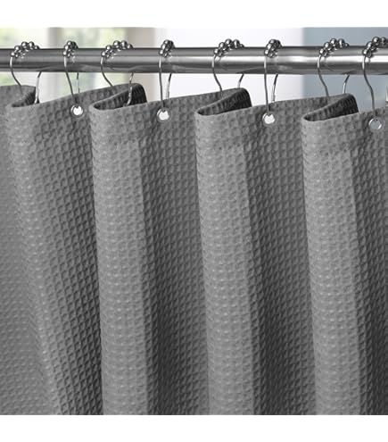 Douchegordijn Wafelstof Waterdicht met Metalen Douchegordijnringen - Anti-schimmel Stoffen Textiel Badkamer Gordijn Zwaar Badgordijn voor Badkamer Douchecabine - 152 x 214 cm (Lichtgrijs