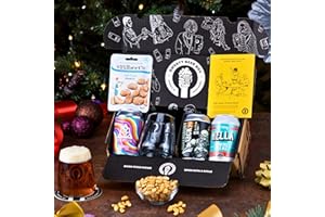 QWERTY BEER BOX Premium Craft Beer Christmas Hamper - 3x330ml Craft Beer Cans Including IPA and other Pale Ales, Bespoke Branded Glass and Delicious Mr.Filberts Snack - Secret Santa gift and Christmas sorted