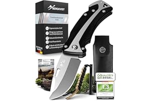 BERGKVIST® K30 Couteau Pliant (Couteau à deux mains) - couteau de survie pour la chasse, le camping, la randonnée avec pierre à feu & étui - manche en G10 noir