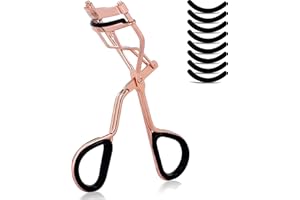 KLIHN – Rizador de pestañas color oro rosa con 8 recambios de goma, moldeador para rizar con unas pestañas perfectas, eyelash curler