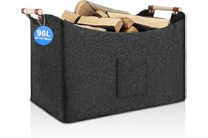 YTUGIL 96L faltbarer Kaminholzkorb, Brennholzkorb Filzkorb extra dicker Filz,Holzkorb für Kaminholz,verstärkter Griff,für Einkauf, Holz, Zeitung oder Brennholz -1 PACK-Dunkelgrau