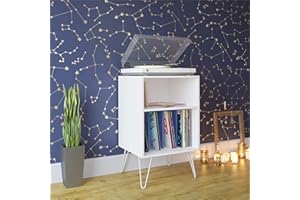 NOVOGRATZ Ameriwood Concord Turntable Stand, Wood Look White/Blue