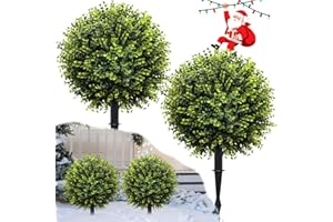 YUGYUM Set di 2 cespugli artificiali in legno di bosso con punto, resistenti ai raggi UV, bianchi, per esterni, tropiari artificiali, piante tropicali, fiori sempreverdi per portico, decorazione autunnale di