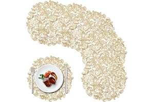 UNICTOP Platzsets Gold Abwaschbar Rund 6er Set Tischsets PVC Rund Abwaschbar Platzdeckchen Hitzebeständig Schmutzabweisend Platzdeckchen Küche Party Deko 38.5cmx38.5cm