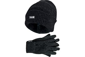 THMO Ladies Thinsulate Hat and Gloves Set Soft Chenille Ribbed Beanie Hat & Gloves for Women