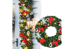 Cecaylie Tannengirlande 5M, Weihnachtsgirlande grün mit Beleuchtung 100 LEDs, Warmweiß, für Inneneinrichtung Kamin Treppe Wand Tür Draußen, Tannengirlande Künstlich