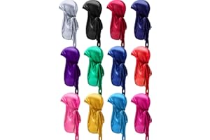 SATINIOR 12 Piezas Gorras Sedosas de Durag Suave Pañuelos Envolturas de Cabeza de Cola Larga Gorro Elástico para Favores de Mujer Hombre, 12 Colores