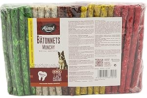 AIMÉ Friandises pour Chien et Chiots | Bâtonnets à Mâcher 100x12cm au bon Goût de Peau de Buffle | Friandises Carnées Participant à l'Entretien Dentaire des Chiens et des Chiots | Format Économique