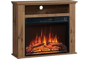 ‎BALDERIA BALDERIA Elektrokamin Frida | Elektrischer Standkamin mit zusätzlichem Fach | 3D-Flammeneffekt | Elektro Heizung 2000W | Kamin mit Fernbedienung, Startsteuerung, Timer & Thermostat | Dunkle Eiche