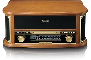 CLASSIC PHONO Lenco TCD-2551 Plattenspieler für Schallplatten - Bluetooth Plattenspieler mit Lautsprecher - CD-Player - Kassettendeck - 3 Geschwindigkeiten - Riemenantrieb - 2 x 5 Watt - Holz
