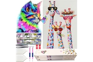 KEYRANKE Diamond Painting Enfant, 2 Pièces Peinture Diamant Enfant Broderie Diamant Kit Complet Animaux Diamant Complet Chat, Premium Upgrade Coffret Cadeau