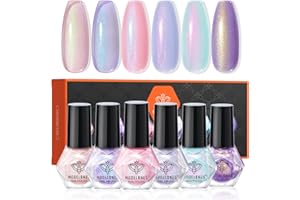 ‎MODELONES modelones Nagellack Set, 6 Farben Nagellack Schnelltrocknend Charme Rosa Blau Gold Lila Grün Aurora Nail Polish Set, Langanhaltender Gel Polish Set für DIY Salon Geschenk Maniküre