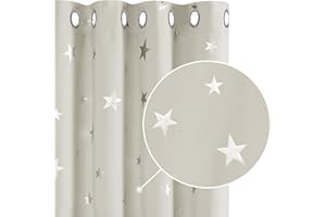 Deconovo Tende Termiche Isolanti Stelle Stampate per Soggiorno Moderne, Tende Oscuranti per Interni 2 Pezzi con Occhielli, 140x290 CM (Larghezza x Altezza), Beige Chiaro