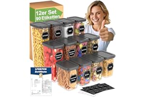 Homhut Contenitori Ermetici per Alimenti 12 Pezzi, Contenitori per Alimenti, Barattoli Cucina con Coperchio, Contenitori Cereali Muesli Farina (Max 1,8L)