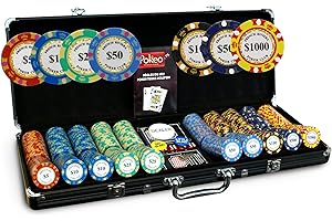 POKEO FRENCH RIVIERA Malette Poker 500 Jetons Gold + 2 Jeux de Cartes + Bouton Dealer - Poker Set de 500 Jeton de Poker (avec Valeur) - Jeu de Poker avec 500 jetons de Poker - Mallette Poker