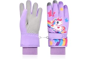 flintronic Kids Ski Gloves, Winter Skiing Gloves Thermal Snow Glove with Adjustable Cuffs, Waterproof Snowboarding Gloves for Children Boys Cycling, Skiing, Skating and Hiking