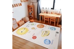 Carpetsale24 Dywan dziecięcy, dywan do pokoju dziecięcego, wzór planety, dywan dziecięcy 140x200 cm, wielobarwność dywan dziecięcy, dywan do prania, dywan antypoślizgowy