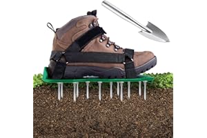 Ohuhu Sandales Aérateur Pelouse Installation Gratuite, Aérateur de pelouse avec Pelle en Acier Inoxydable, Chaussure à Gazon Chaussures à Ongles Scarificateur Gazon Chaussures pour Gazon Jardin