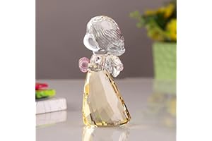 DOJOZ Crystal Little Angel Christmas Birthday Gifts Cherub Figurine Paperweight Decor Ornaments Art Collectible (Gold)