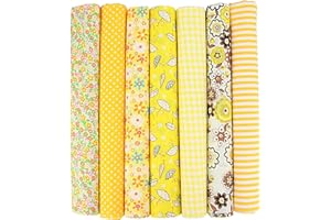 EXGOING 7pcs Fat Quarters Fabric Bundles - 20"x20" Precut Easter & Spring Quilting Cotton for Sewing, Patchwork, DIY Crafts & Home Décor - Soft, Durable & Multi-Colour Material (Yellow)