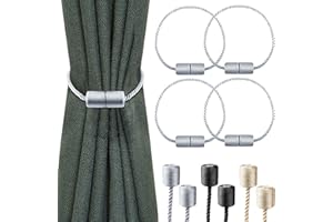 Milaloko 4 szt. Silna magnetyczna zasłona Tiebacks z grubszą ozdobną liną skrętną krawat z tyłu uchwyty do zasłon okiennych, szary
