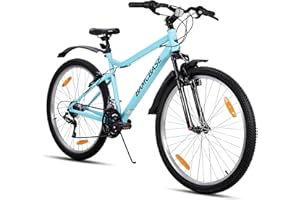 HH HILAND Hiland Bicicleta de Montaña Mujer 26", 18 Velocidades, Resistente, Cuadro de Acero al Carbono, Ciudad y Ocio, Frenos en V, Confortable - Color: Azul Claro/Morado/Blanco
