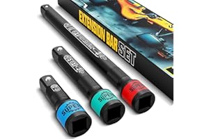 KIRXST 1/2" Impact Socket Extension Bar Set 3PC Drive Extension Bar 75 mm 125 mm 250 mm CR-V Steel Wrench Extender for Manual Pneumatic Torque Wrench