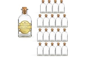 Espirito Rebelde 20 x fyrkantiga glasflaskor 100 ml med korklock - miniflaska för sprit, whisky, rom, vin - magisk dryckflaska - perfekt för prover och souvenirer
