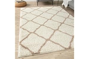 THE RUGS Shaggy Rug – Modern Moroccan Design Rugs for Living Room, Bedroom, Hallway, 3 cm Thick Area Rugs, (Moroccan Ivory/Beige, 60x110cm)