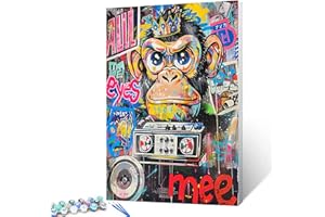 Tucocoo Graffiti Monkey Peinture par numéro pour adultes, kit de peinture à l'huile sur toile facile à faire soi-même avec pinceaux et pigments acryliques, image de rue colorée pour décoration