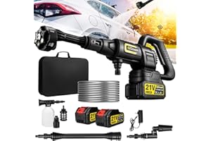 Akku Hochdruckreiniger, Gisam Pressure Washer, Druckreiniger Mobiler mit 2x4.0Ah Batterien, 3-Gang-Modus Max 65Bar, 6-in-1-Düse, 180° Drehbare Düse, Schaumsprüher, 5M Schlauch | Reinigung Bewässerung