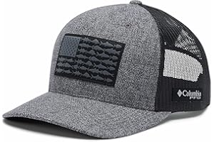 Columbia PFG Mesh Snap Back Ball Cap, Grill Heather/Black/Fish Flag, One Size