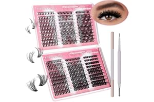 ONEWLY Wimpern Extensions, 570 Pcs Natürliche Lashes DIY Lange und Dichte Wimpern, Cluster Lashes 8-16MM Lash Extension Set mit Augenbrauenstift (20D+30D+40D+50D+60D+80D)